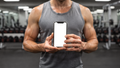 iPhone Mockup — People Gym Man Weights — High-Res PNG with Transparent Screen | Commercial Use | bulkmockup | MockupBulk