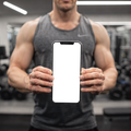 iPhone Mockup | People Gym Man Weights | High-Res PNG Mockup | bulkmockup | Commercial Licence | MockupBulk