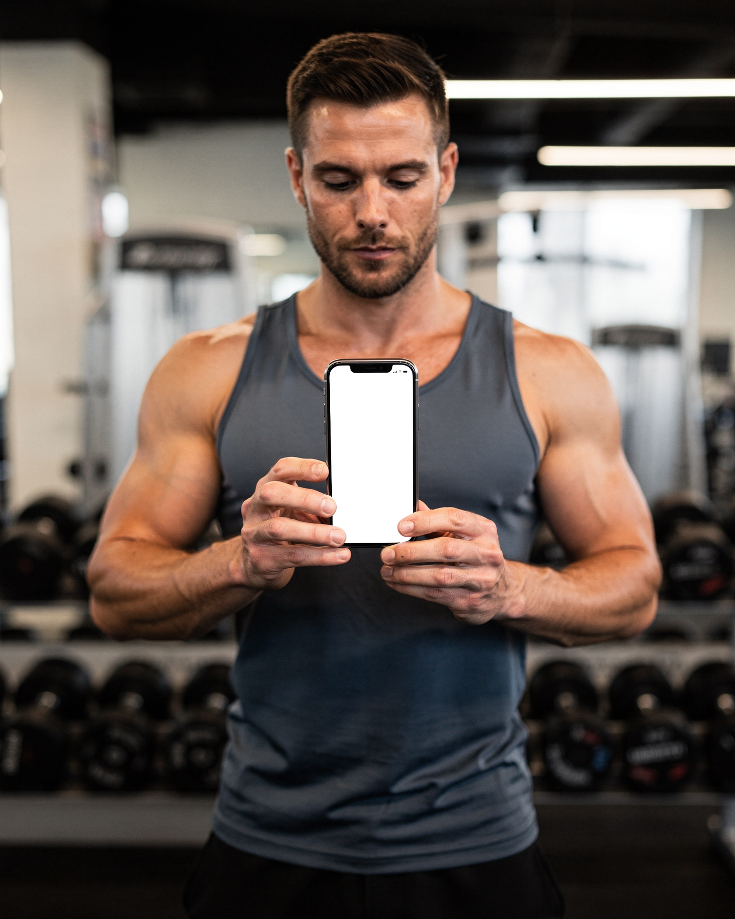 People Gym Man Weights iPhone Mockup | bulkmockup Transparent Mockup | PNG Download | Commercial Use | MockupBulk