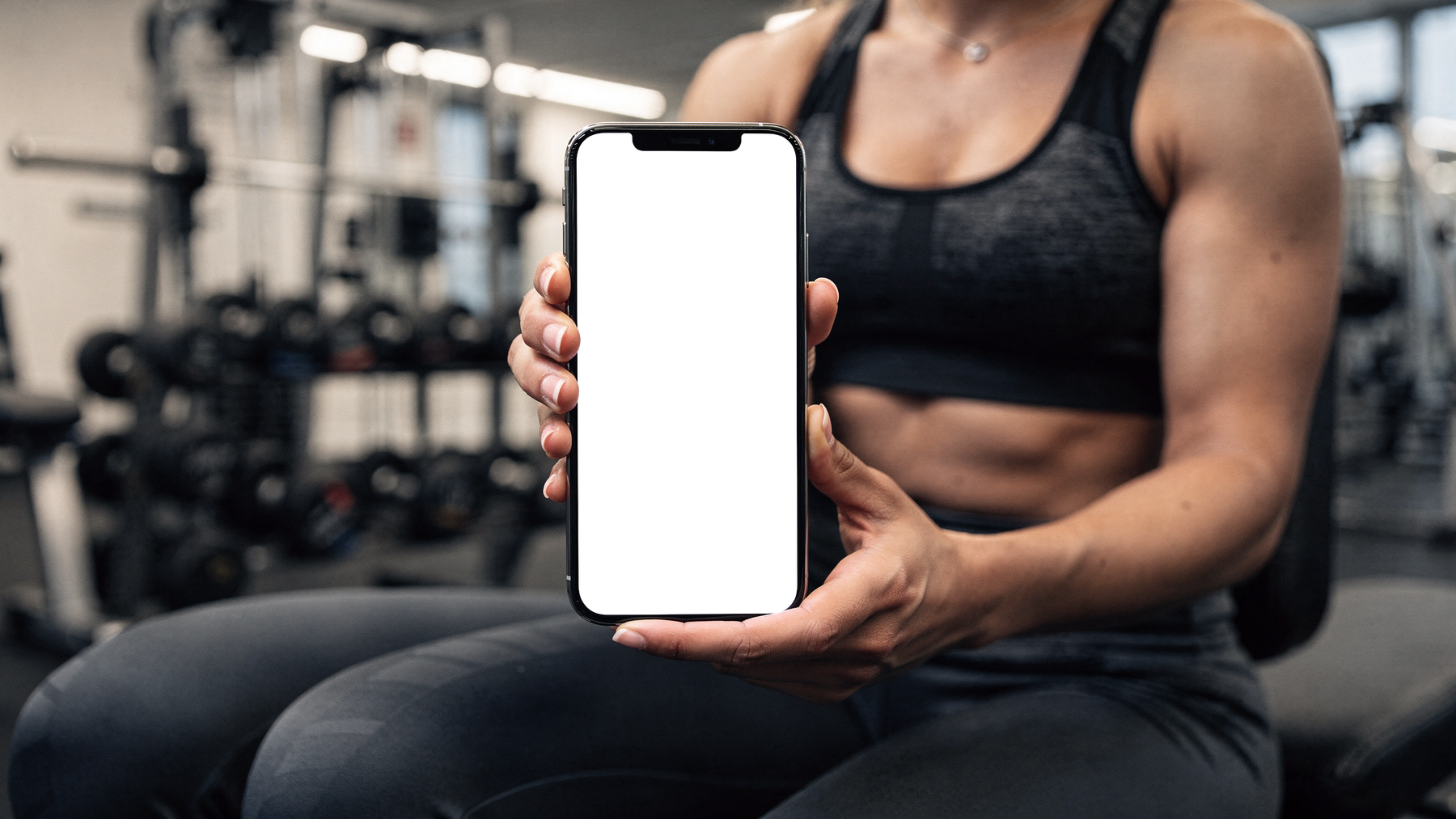 iPhone, People Gym Woman Bench | Transparent Screen PNG Download | Commercial Licence | bulkmockup