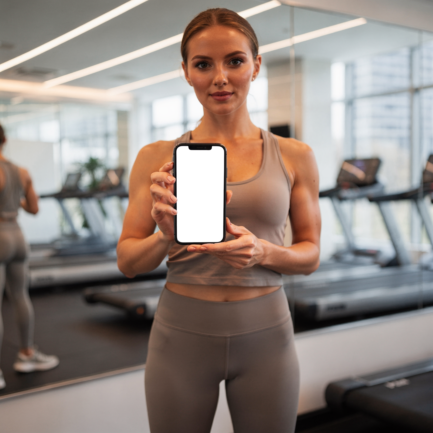People Gym Woman Mirror iPhone Mockup | bulkmockup Transparent Mockup | PNG Download | Commercial Use | MockupBulk