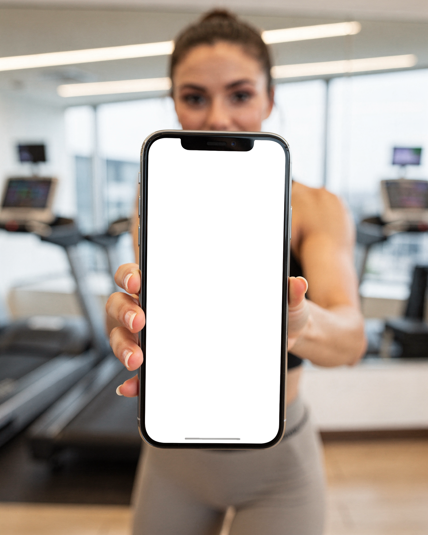 iPhone, People Gym Woman Mirror | Transparent Screen PNG Download | Commercial Licence | bulkmockup