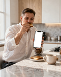 iPhone Mockup | People Kitchen Man Breakfast | bulkmockup Transparent Mockup | PNG Download | Commercial Use | MockupBulk