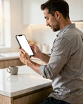 iPhone Mockup | People Kitchen Man Island | bulkmockup Transparent Mockup | PNG Download | Commercial Use | MockupBulk