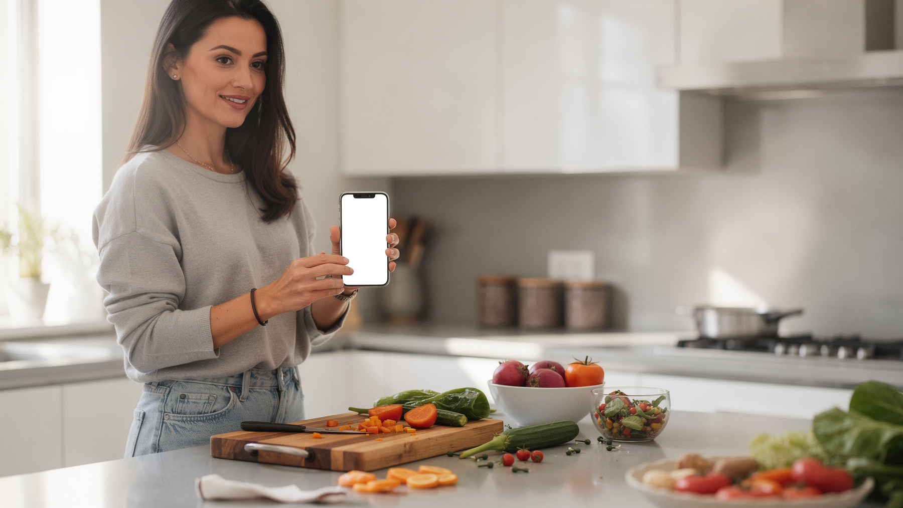 iPhone Mockup — People Kitchen Woman Cook — High-Resolution Transparent PNG | bulkmockup | Commercial Use | MockupBulk