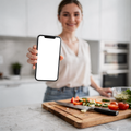 iPhone Mockup — People Kitchen Woman Cook — bulkmockup Transparent Mockup | PNG Download | Commercial Use | MockupBulk