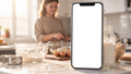 iPhone Mockup — People Kitchen Woman Recipe — High-Res PNG with Transparent Screen | Commercial Use | bulkmockup | MockupBulk