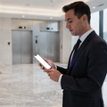 iPhone Mockup | People Office Man Elevator | bulkmockup PNG Template | Transparent Display | Commercial Use | MockupBulk