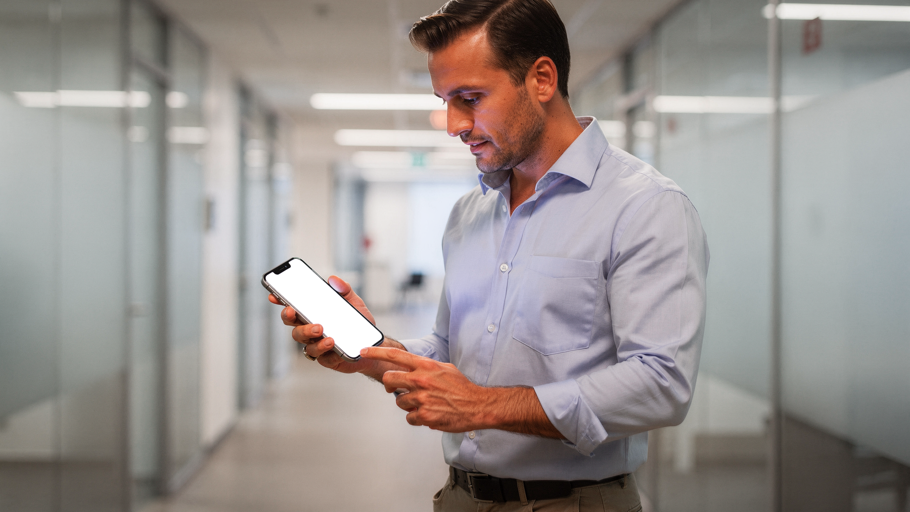 People Office Man Hallway iPhone Mockup | Instant PNG Download | Transparent Screen | Commercial Use | MockupBulk