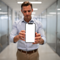 iPhone Mockup | People Office Man Hallway | Device Mockup PNG | bulkmockup | Commercial Licence Included | MockupBulk