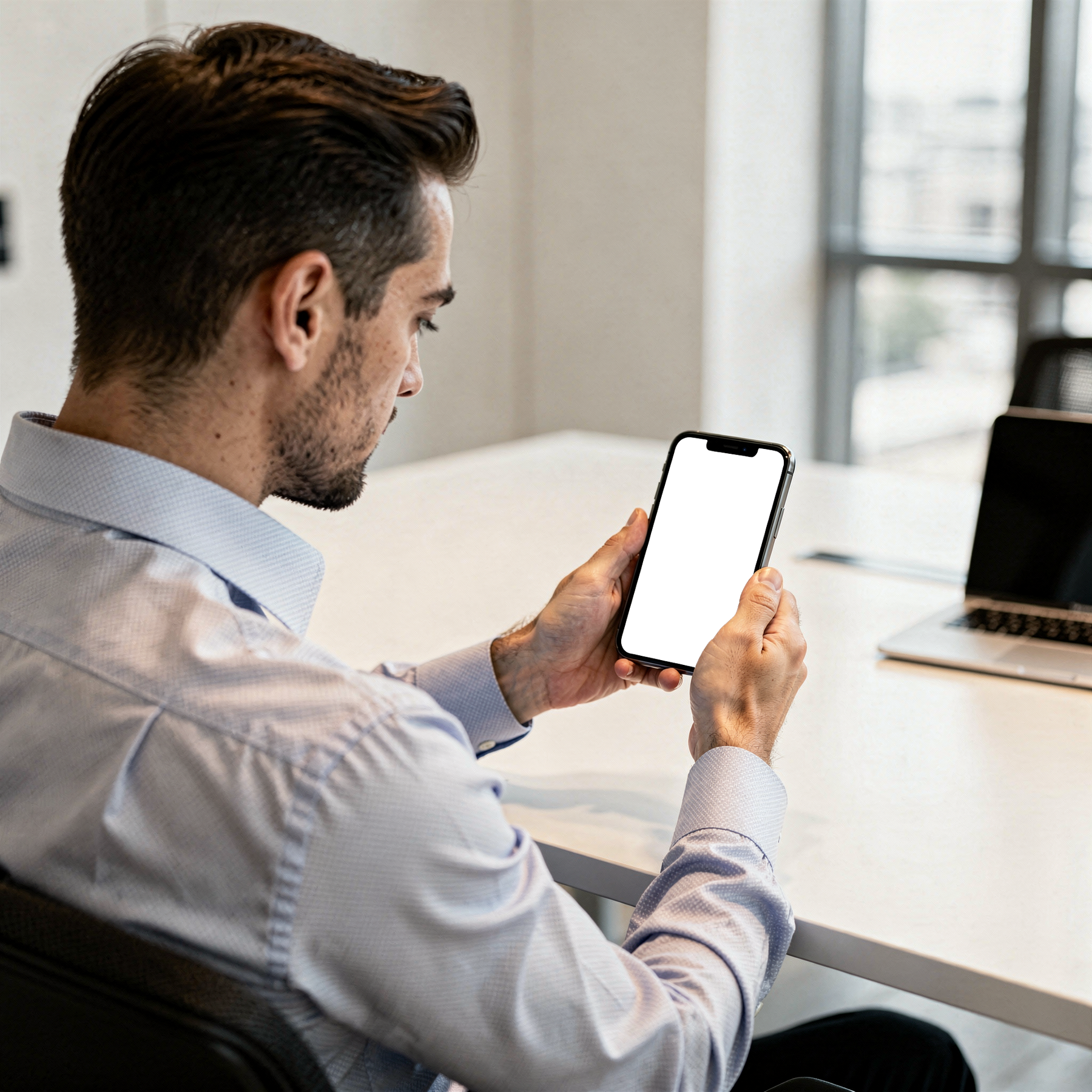 People Office Man Shirt iPhone Mockup | PNG Screen Template | bulkmockup Instant Download | Commercial Licence | MockupBulk