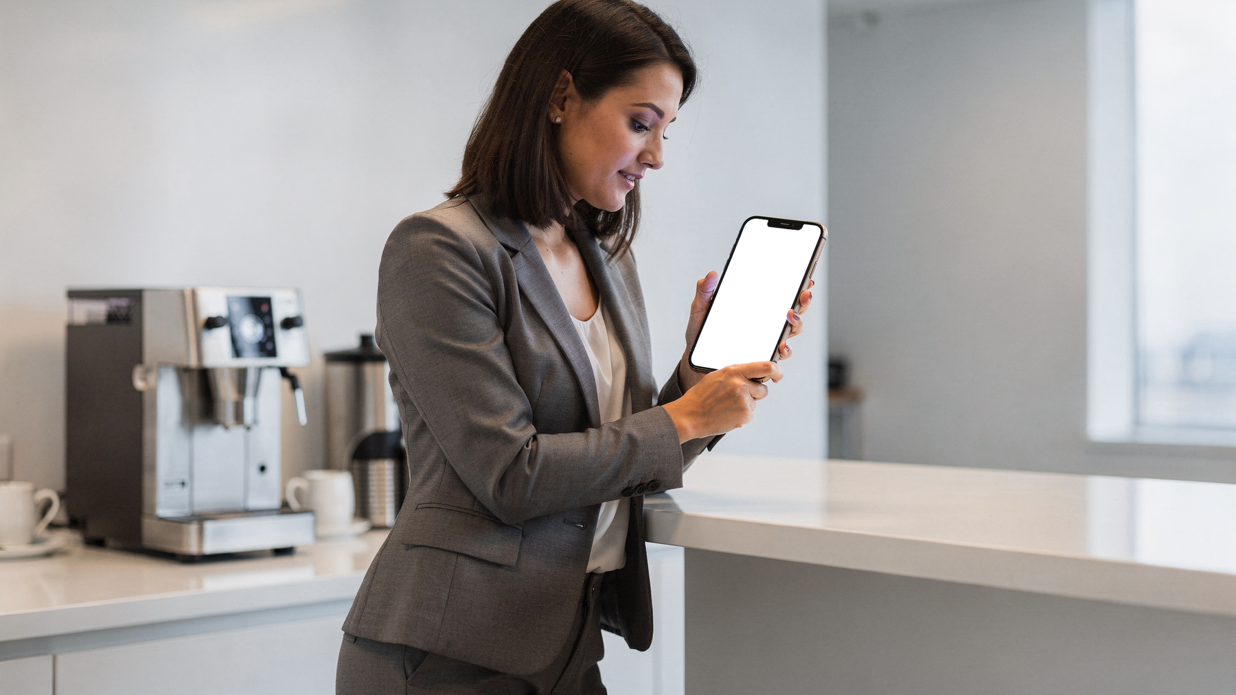 People Office Woman Break iPhone Mockup | PNG Mockup Template | bulkmockup | For App & Web Designers | MockupBulk