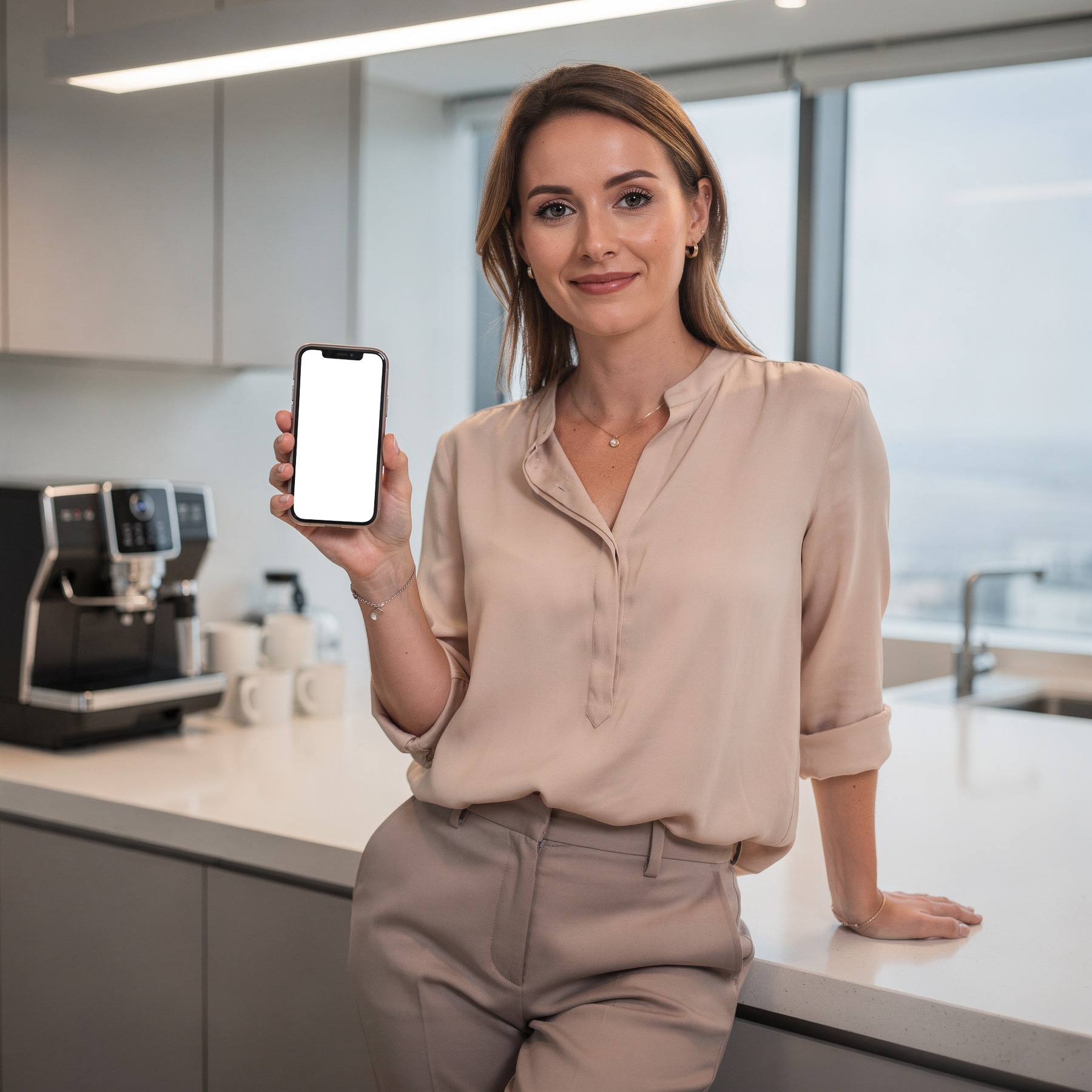 iPhone Mockup — People Office Woman Break — Instant PNG Download | Transparent Screen | Commercial Use | MockupBulk