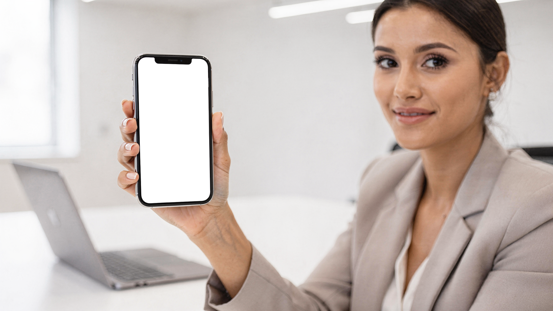 People Office Woman Desk iPhone Mockup | bulkmockup PNG Template | Transparent Display | Commercial Use | MockupBulk