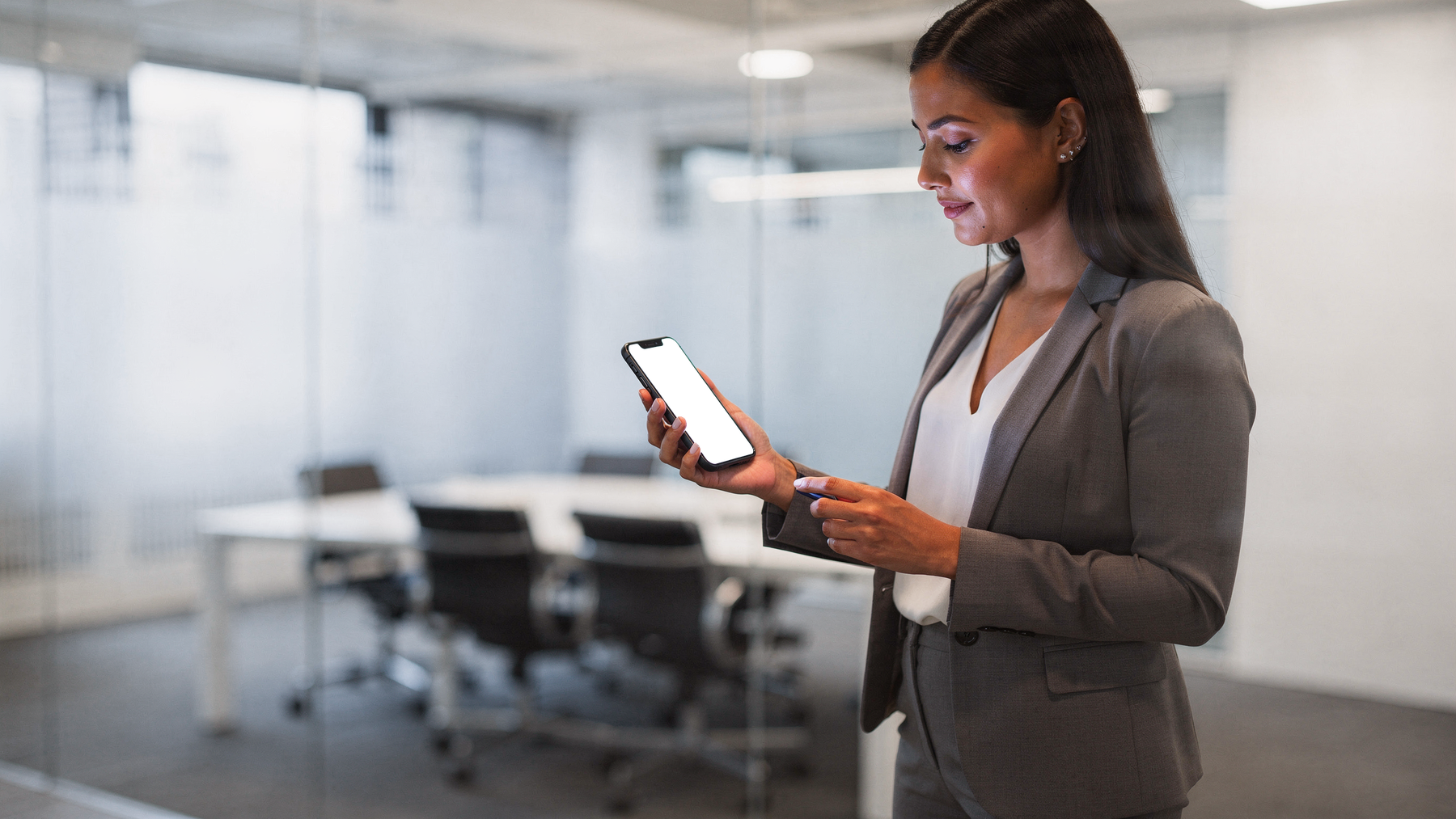 iPhone Mockup | People Office Woman Meeting | Device Screen PNG | bulkmockup Template | For Portfolio & Showcase | MockupBulk