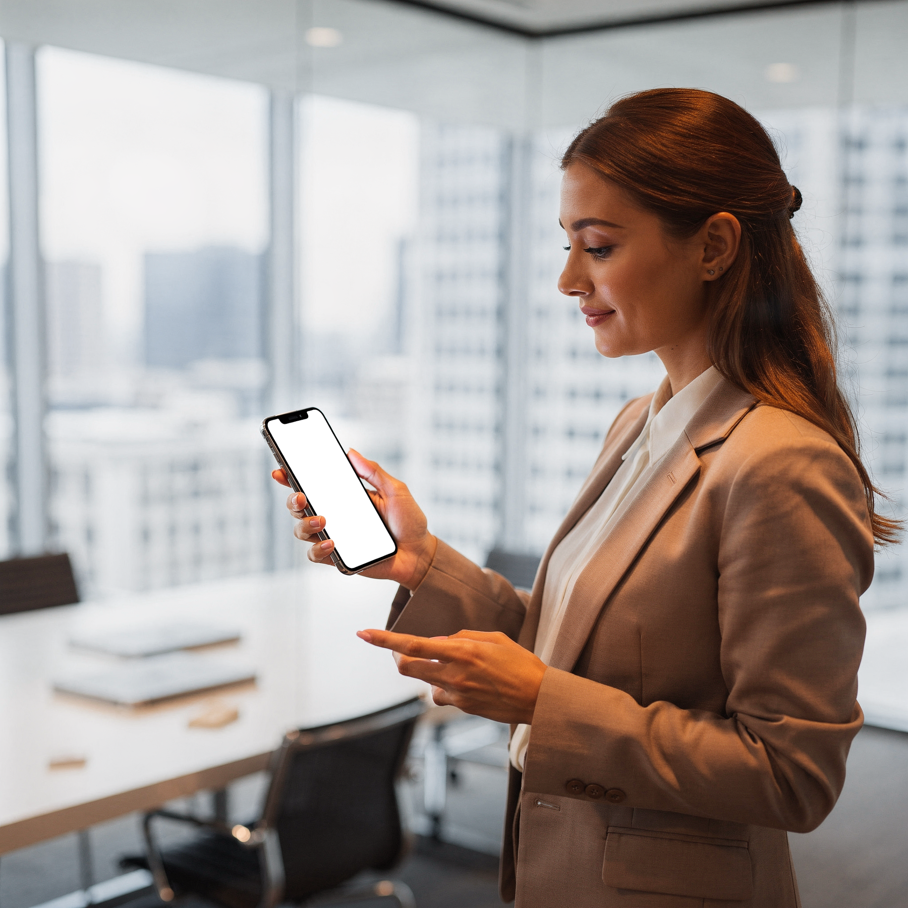 People Office Woman Meeting iPhone Mockup | Instant PNG Download | Transparent Screen | Commercial Use | MockupBulk