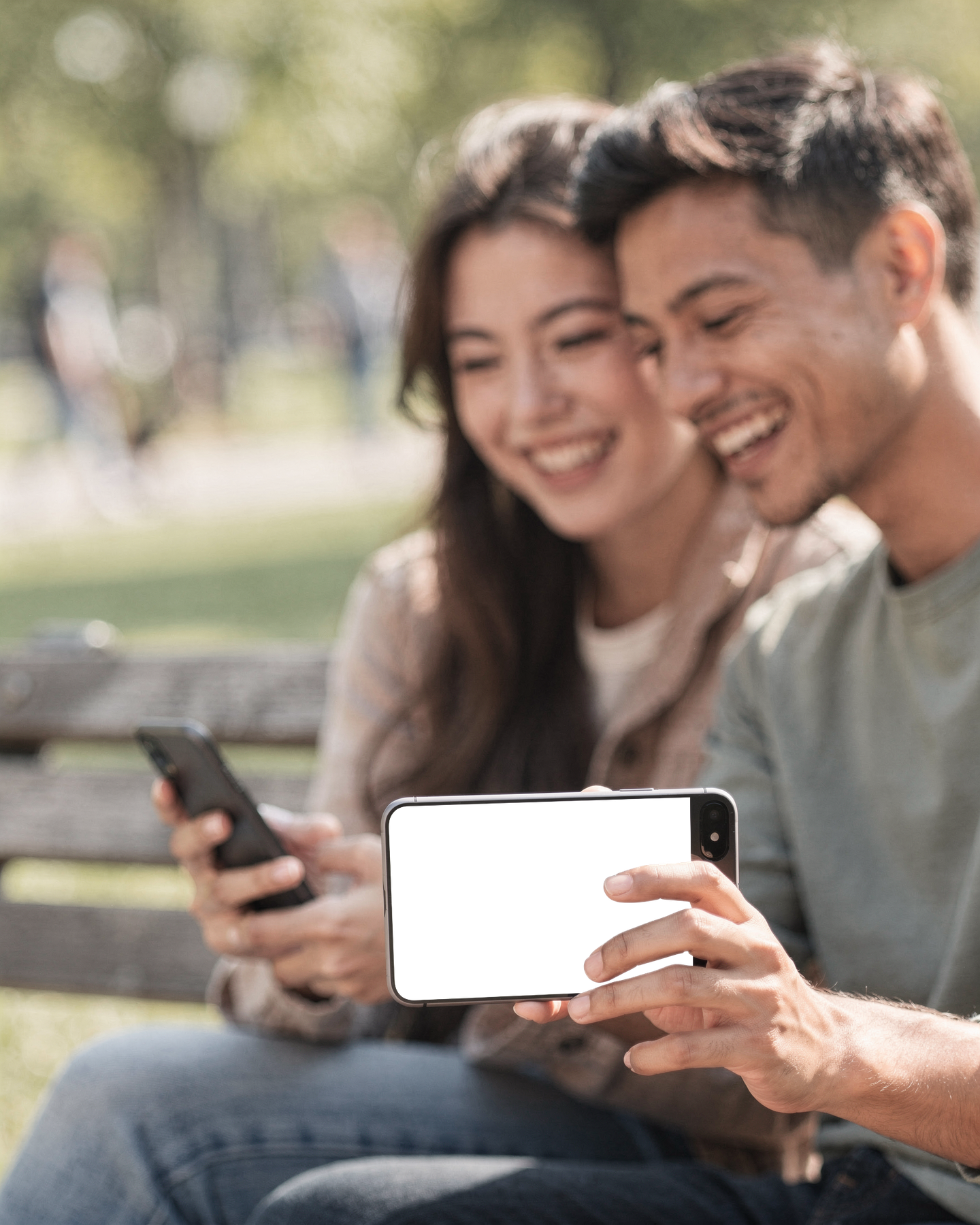 People Park Friends Bench iPhone Mockup | Device Screen PNG | bulkmockup Template | For Portfolio & Showcase | MockupBulk