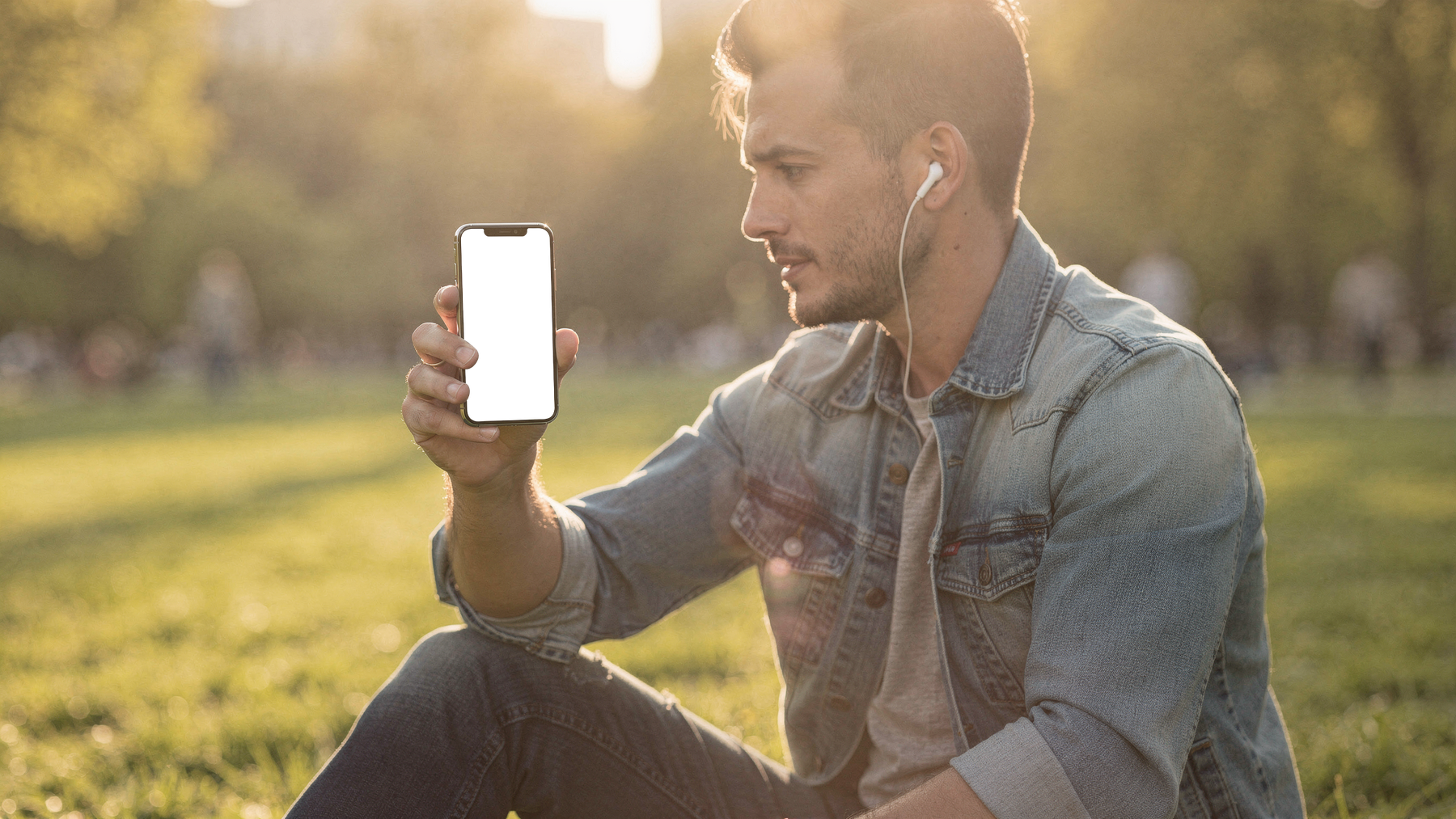 iPhone Mockup | People Park Man Grass | bulkmockup Transparent Mockup | PNG Download | Commercial Use | MockupBulk