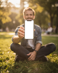 iPhone Mockup | People Park Man Grass | PNG Mockup Template | bulkmockup | For App & Web Designers | MockupBulk
