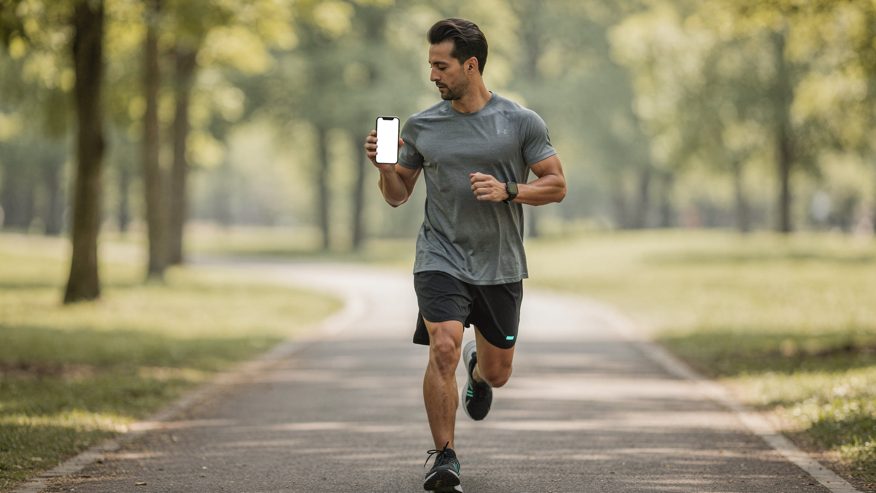 iPhone Mockup | People Park Man Jog | Device Mockup PNG | bulkmockup | Commercial Licence Included | MockupBulk