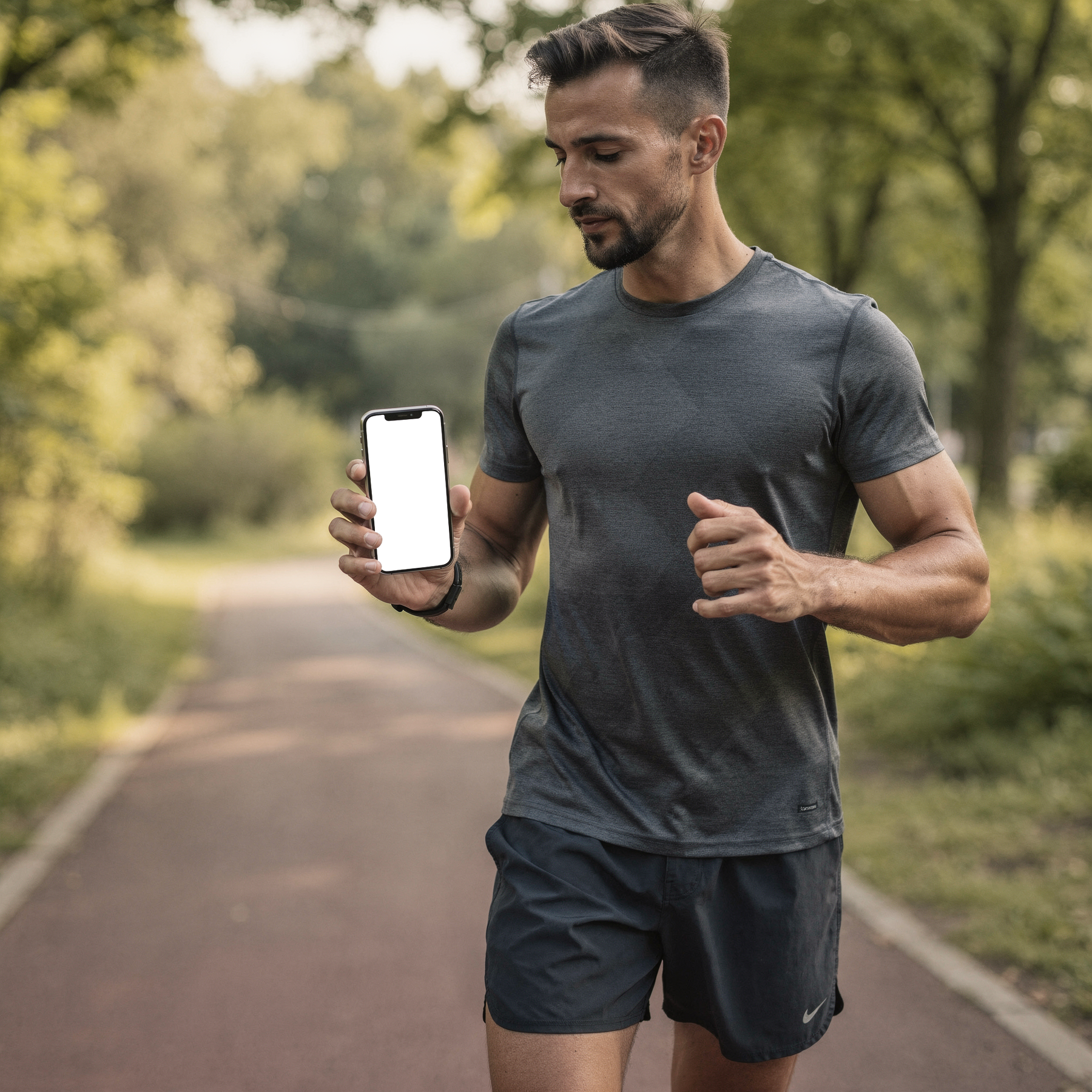 iPhone, People Park Man Jog | PNG Mockup Template | bulkmockup | For App & Web Designers | MockupBulk