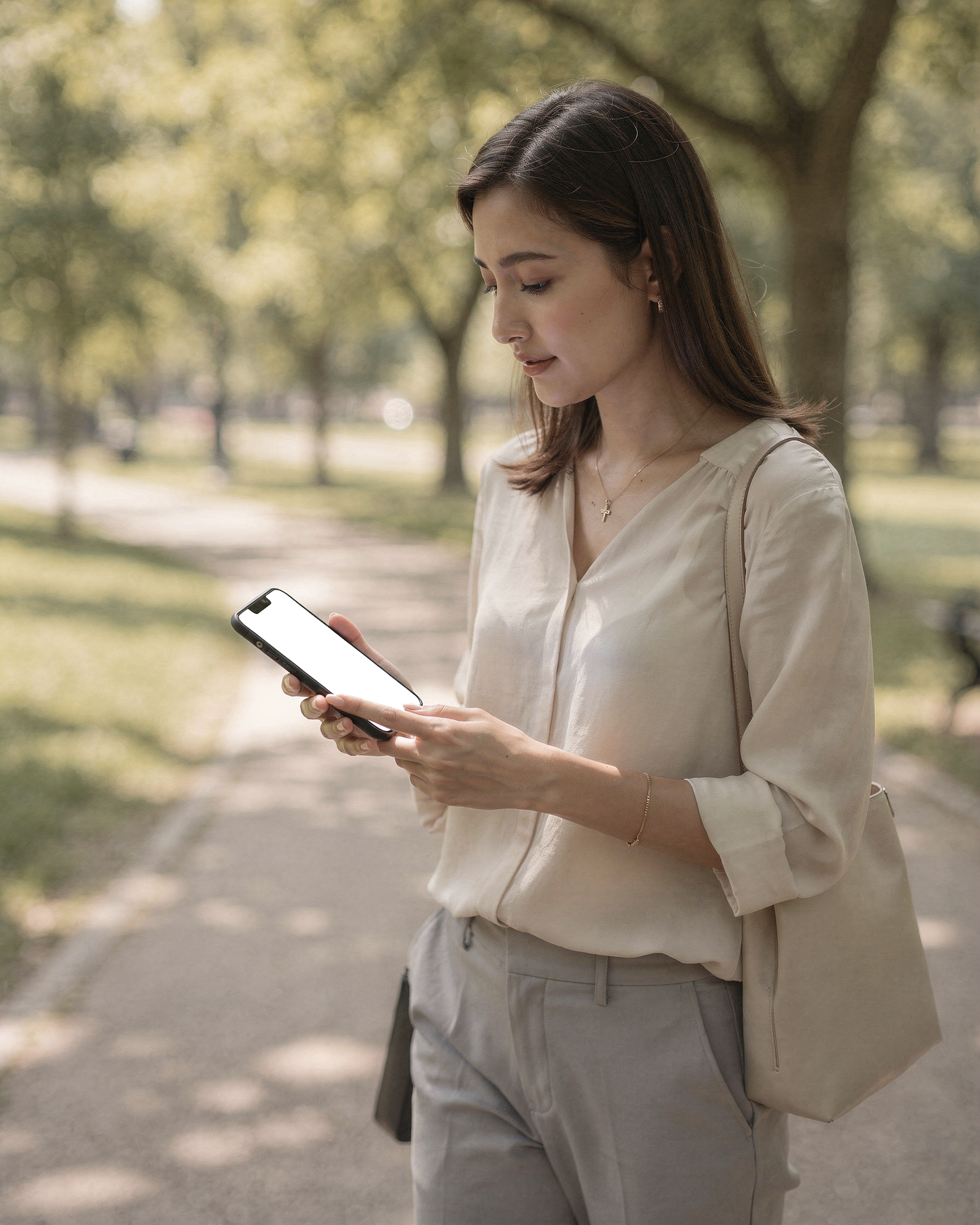 iPhone, People Park Woman Walk | Device Screen PNG | bulkmockup Template | For Portfolio & Showcase | MockupBulk