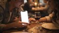 iPhone, People Restaurant Couple Table | bulkmockup PNG Template | Transparent Display | Commercial Use | MockupBulk