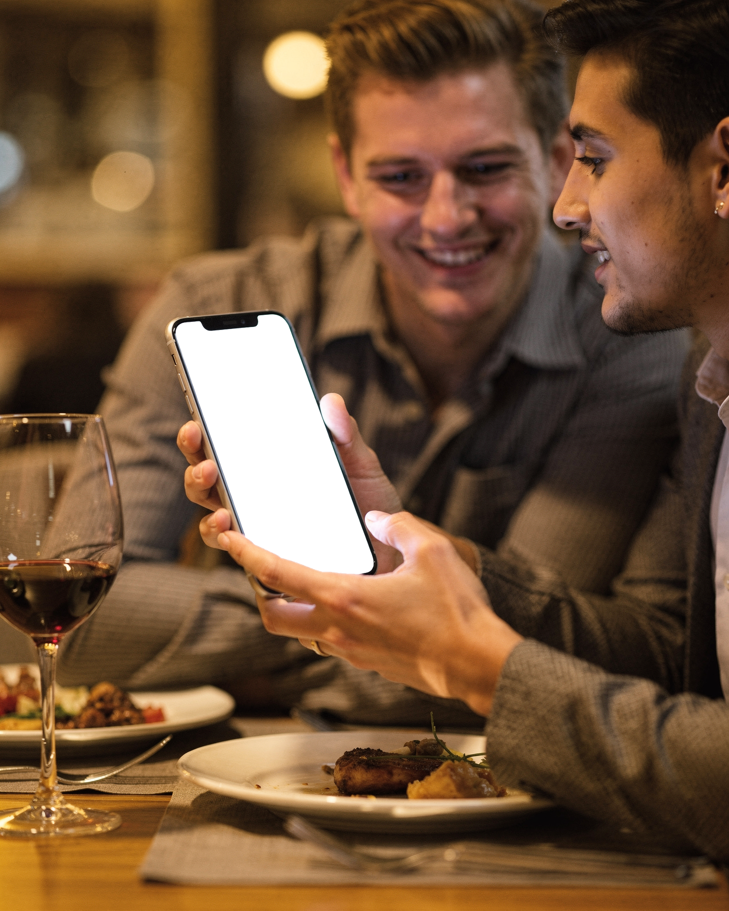 iPhone Mockup | People Restaurant Couple Table | bulkmockup Transparent Mockup | PNG Download | Commercial Use | MockupBulk