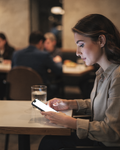iPhone Mockup | People Restaurant Woman Wait | High-Res PNG with Transparent Screen | Commercial Use | bulkmockup | MockupBulk