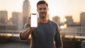 iPhone Mockup | People Rooftop Man Evening | High-Res PNG with Transparent Screen | Commercial Use | bulkmockup | MockupBulk