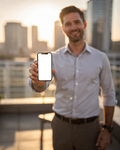 People Rooftop Man Evening iPhone Mockup | Transparent Screen PNG Download | Commercial Licence | bulkmockup
