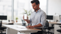People Standing Desk Man Stand iPhone Mockup | Transparent Screen PNG Download | Commercial Licence | bulkmockup
