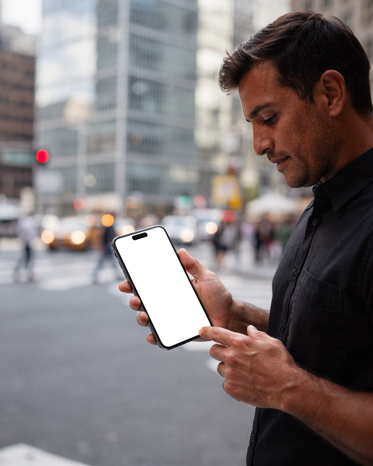iPhone Mockup | People Street Man Corner | bulkmockup Transparent Mockup | PNG Download | Commercial Use | MockupBulk