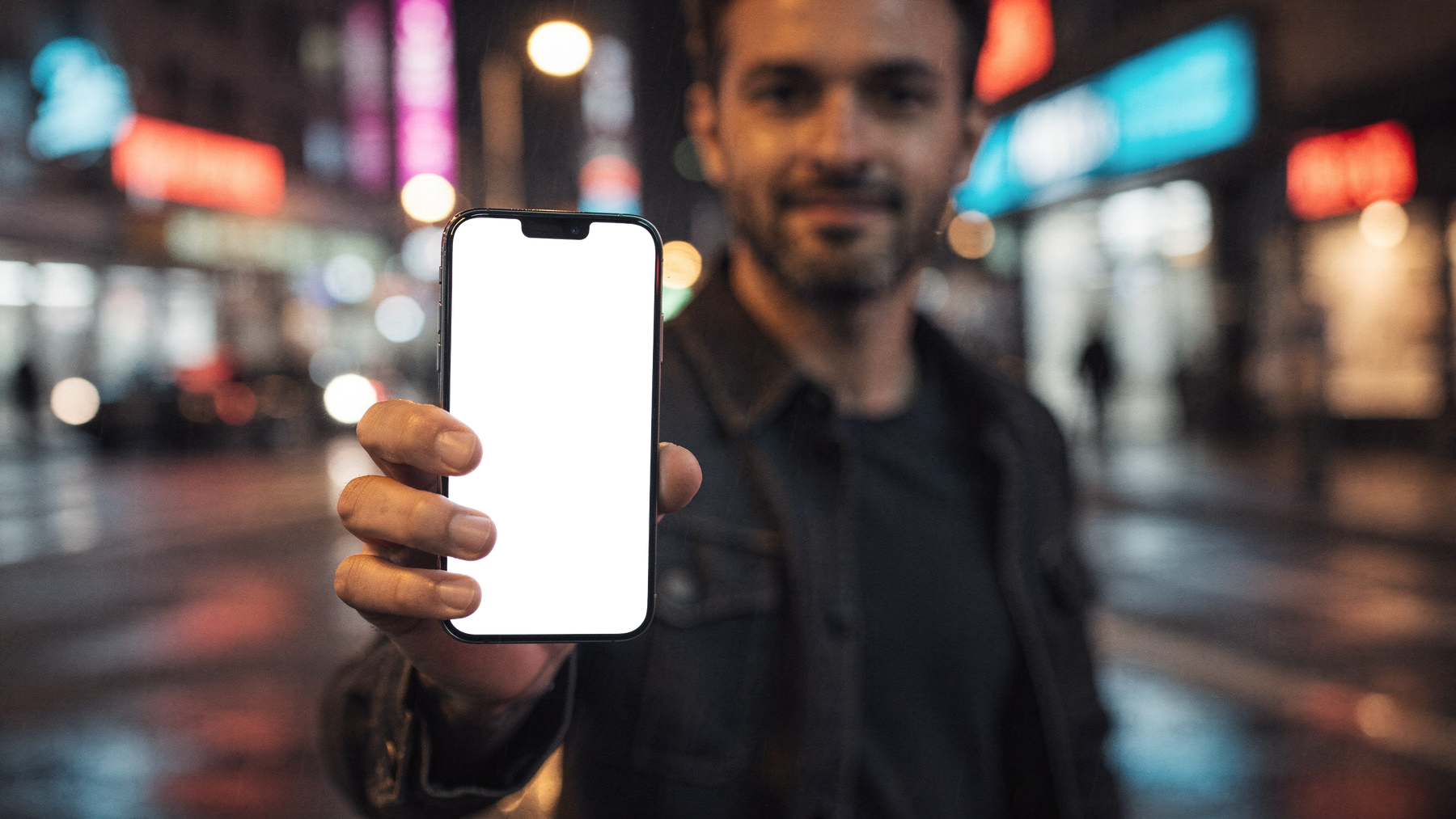 People Street Man Night iPhone Mockup | Instant PNG Download | Transparent Screen | Commercial Use | MockupBulk