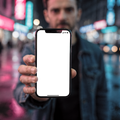 iPhone Mockup — People Street Man Night — bulkmockup PNG Template | Transparent Display | Commercial Use | MockupBulk
