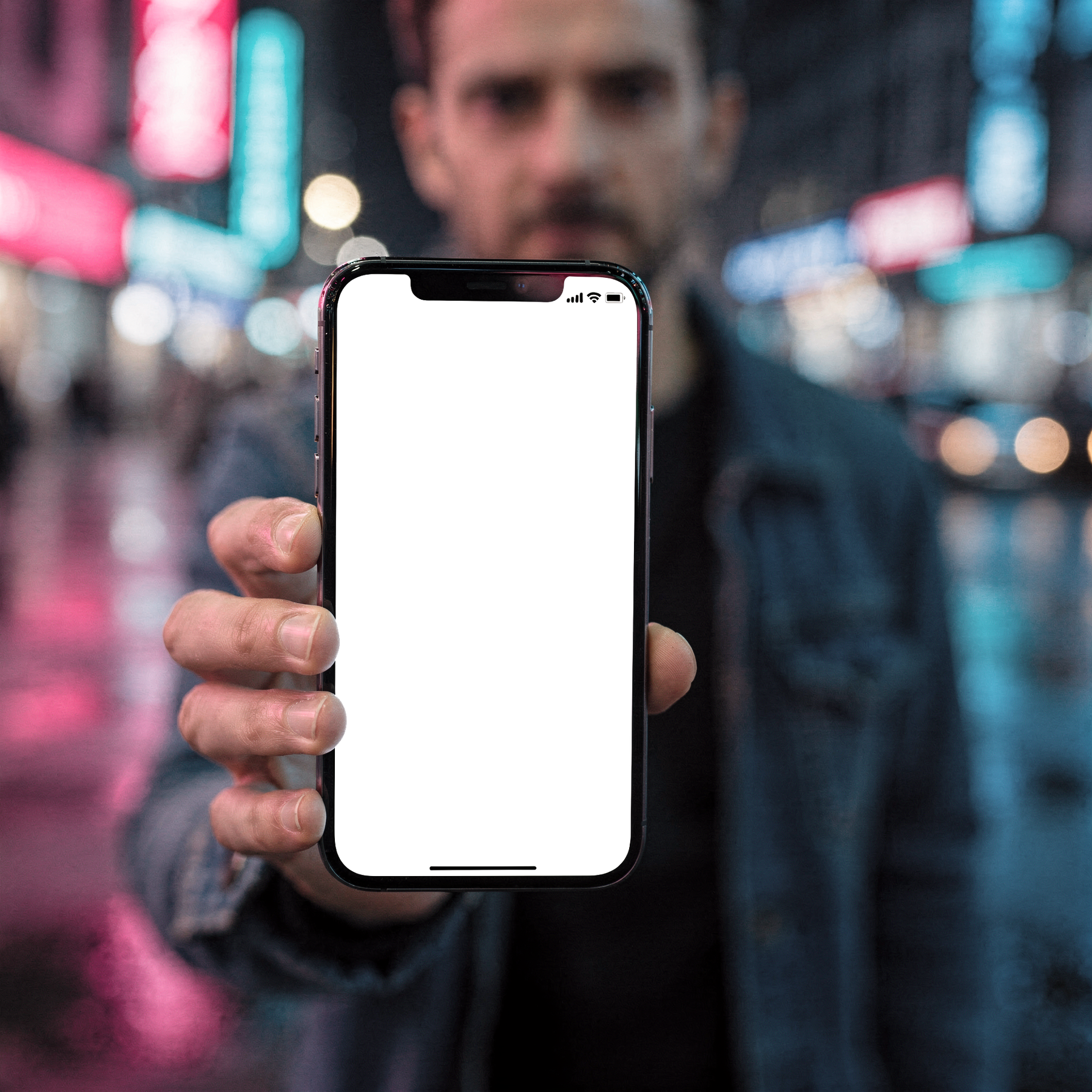 iPhone Mockup — People Street Man Night — bulkmockup PNG Template | Transparent Display | Commercial Use | MockupBulk