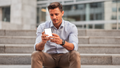 iPhone Mockup — People Street Man Steps — PNG Mockup Template | bulkmockup | For App & Web Designers | MockupBulk