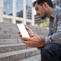 iPhone Mockup | People Street Man Steps | High-Resolution Transparent PNG | bulkmockup | Commercial Use | MockupBulk