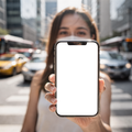 iPhone, People Street Woman Crossing | Device Mockup PNG | bulkmockup | Commercial Licence Included | MockupBulk