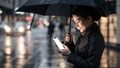 People Street Woman Rain iPhone Mockup | High-Resolution Transparent PNG | bulkmockup | Commercial Use | MockupBulk