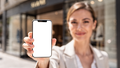 iPhone Mockup | People Street Woman Shop | High-Resolution Transparent PNG | bulkmockup | Commercial Use | MockupBulk