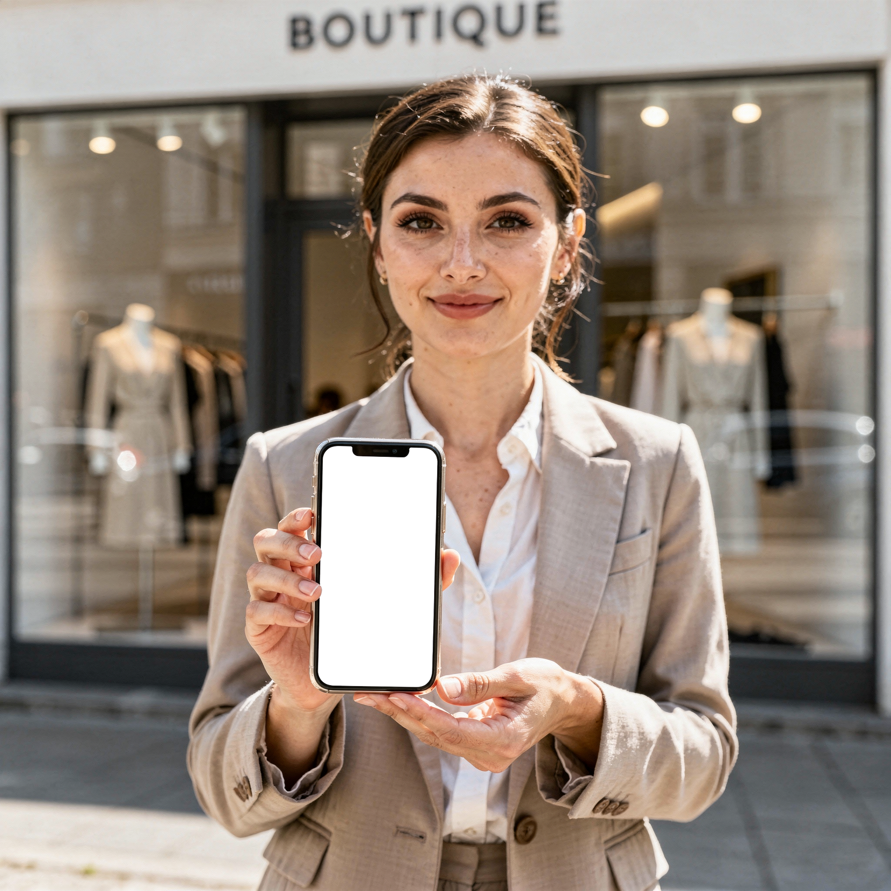 iPhone Mockup — People Street Woman Shop — bulkmockup Transparent Mockup | PNG Download | Commercial Use | MockupBulk