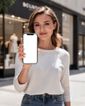 People Street Woman Shop iPhone Mockup | Device Mockup PNG | bulkmockup | Commercial Licence Included | MockupBulk