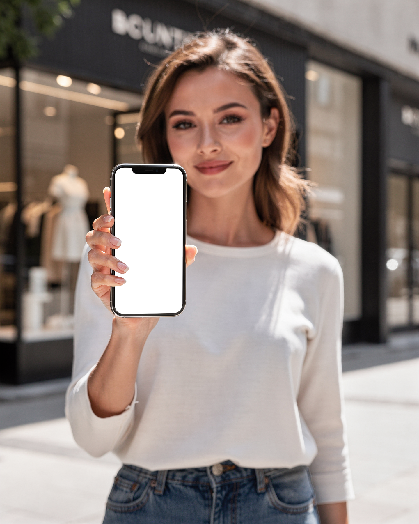 People Street Woman Shop iPhone Mockup | Device Mockup PNG | bulkmockup | Commercial Licence Included | MockupBulk