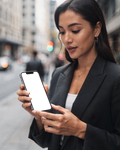 iPhone, People Street Woman Walk | High-Res PNG Mockup | bulkmockup | Commercial Licence | MockupBulk