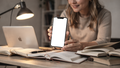 iPhone Mockup — People Study Woman Desk — High-Resolution Transparent PNG | bulkmockup | Commercial Use | MockupBulk