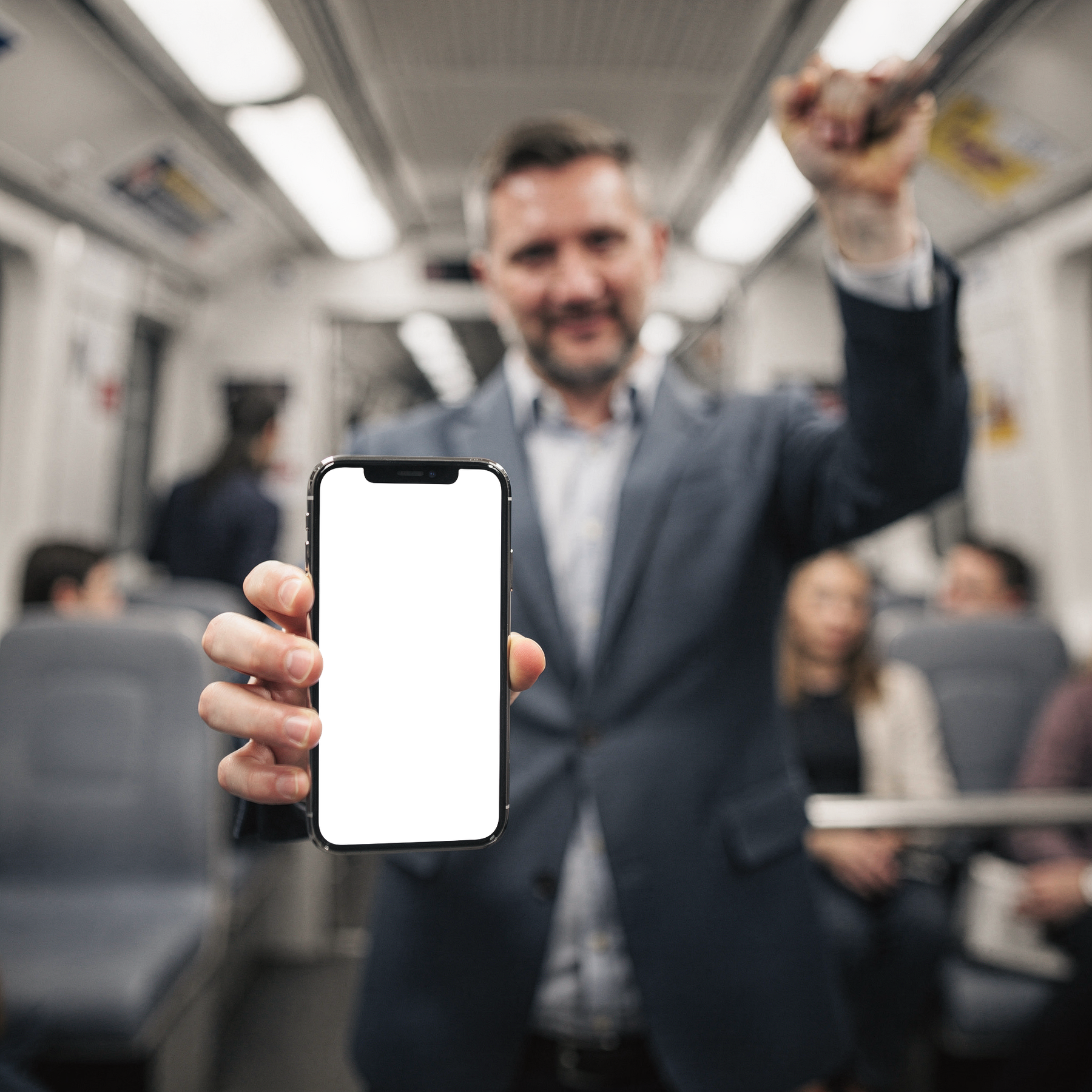 People Subway Man Standing iPhone Mockup | Screen Mockup PNG | bulkmockup Download | For UI/UX Designers | MockupBulk