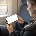 People Train Woman Landscape iPhone Mockup | Device Screen PNG | bulkmockup Template | For Portfolio & Showcase | MockupBulk