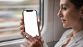 iPhone, People Train Woman Window | bulkmockup PNG Template | Transparent Display | Commercial Use | MockupBulk