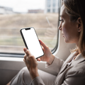 iPhone Mockup — People Train Woman Window — High-Res PNG with Transparent Screen | Commercial Use | bulkmockup | MockupBulk